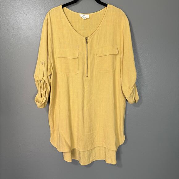 P. Cill Womens Butter Yellow Lagenlook Linen Blend Top - Size Small - Minimalist - Picture 1 of 7